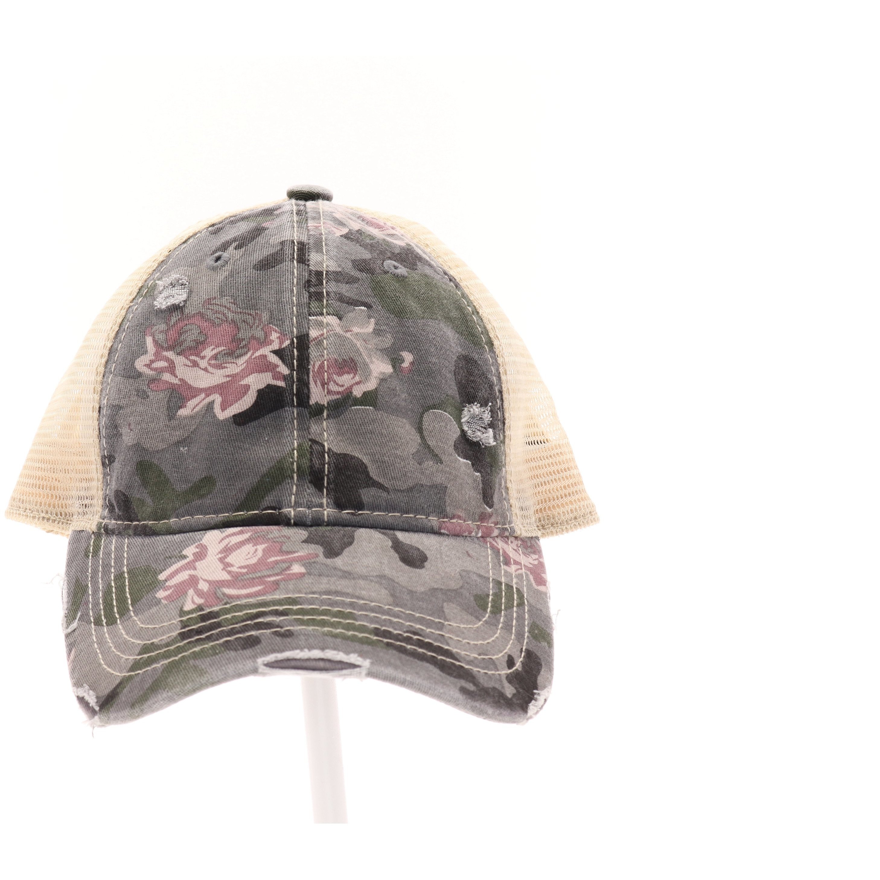 A1 Floral Camouflage Mesh Back High Pony CC Ball Cap